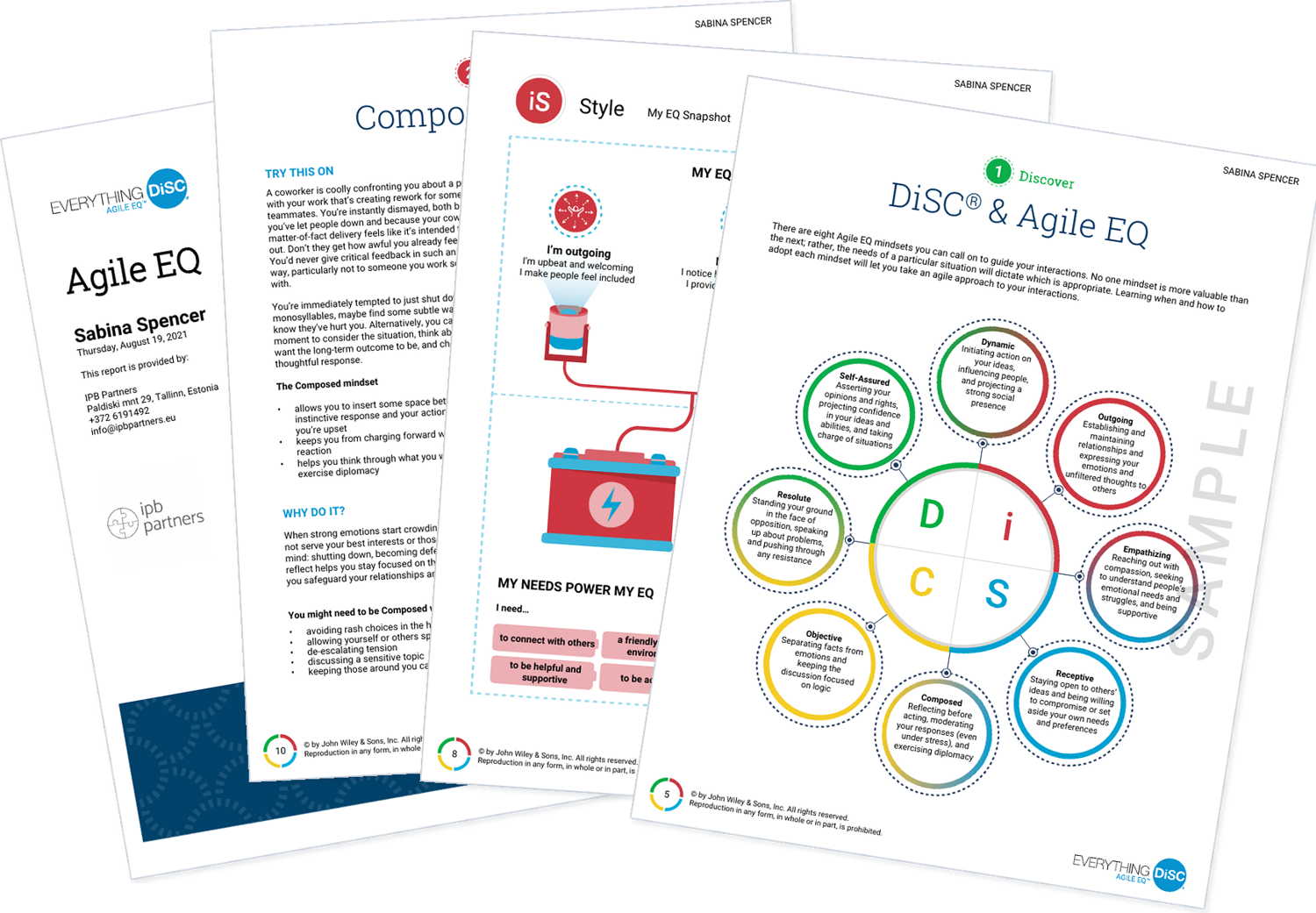 Everything DiSC Agile EQ ataskaitos pavyzdžio puslapiai